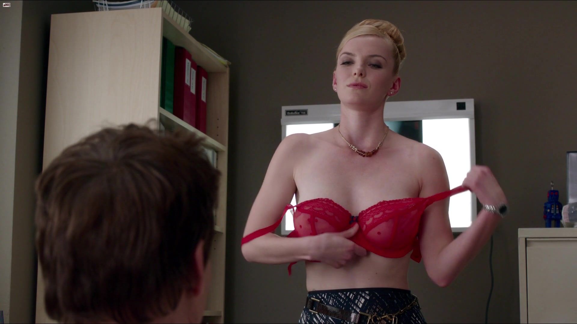 Exposed Betty Gilpin topless cowgirl scene of the TV show "Nurse Jackie" OnOff