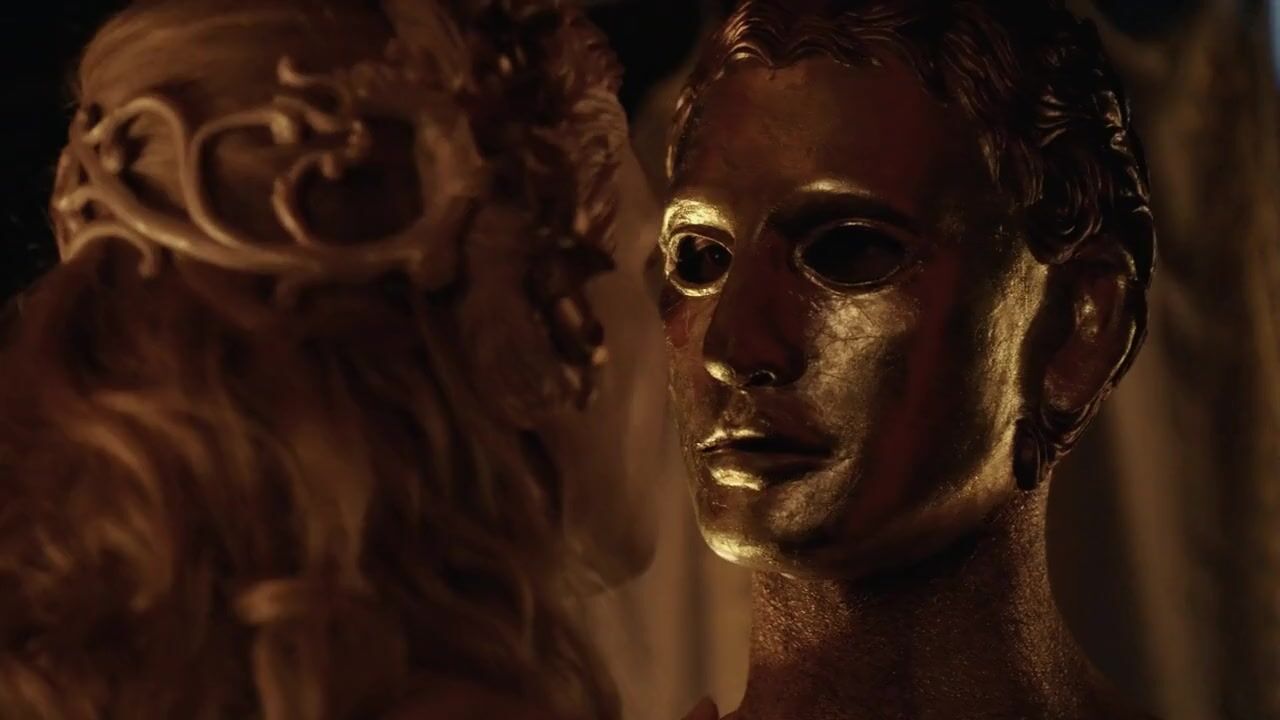 Hot Pussy Man with golden paint on skin penetrates skinny girl in sex moment from Spartacus Perfect - 1
