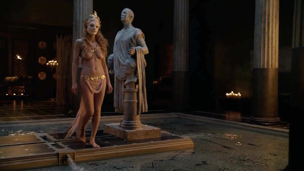 Gay Public Man with golden paint on skin penetrates skinny girl in sex moment from Spartacus MrFacial