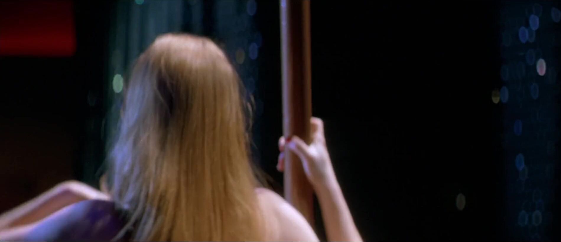 Redbone Jessica Chastain moves around pole and pulls dress down showing boobies in Jolene (2008) Celeb